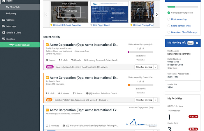 sales engagement dashboard